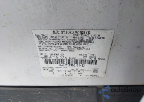 2013 Ford Taurus Sel из США, поврежденный, VIN 1FAHP2E83DG101433